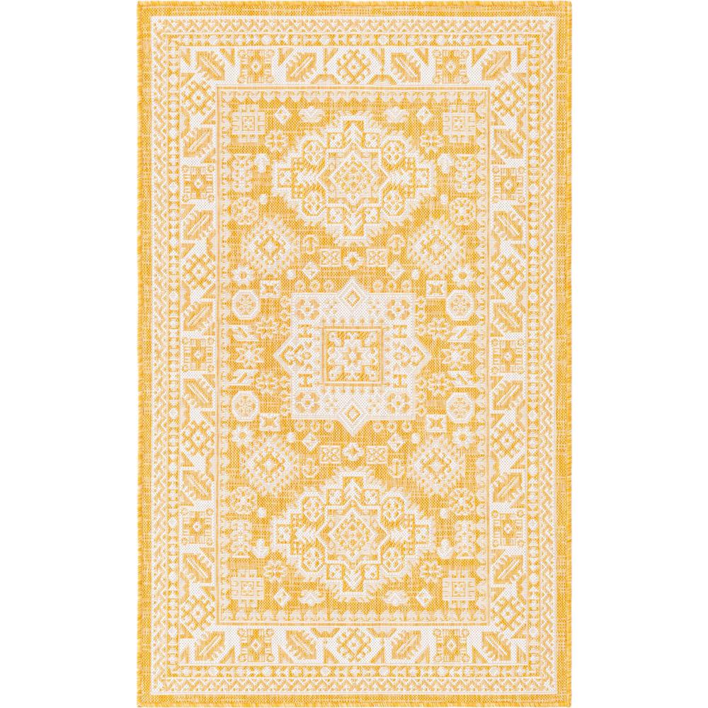 Outdoor Aztec Collection, Area Rug, Yellow, 3' 3" x 5' 3", Rectangular. Picture 1