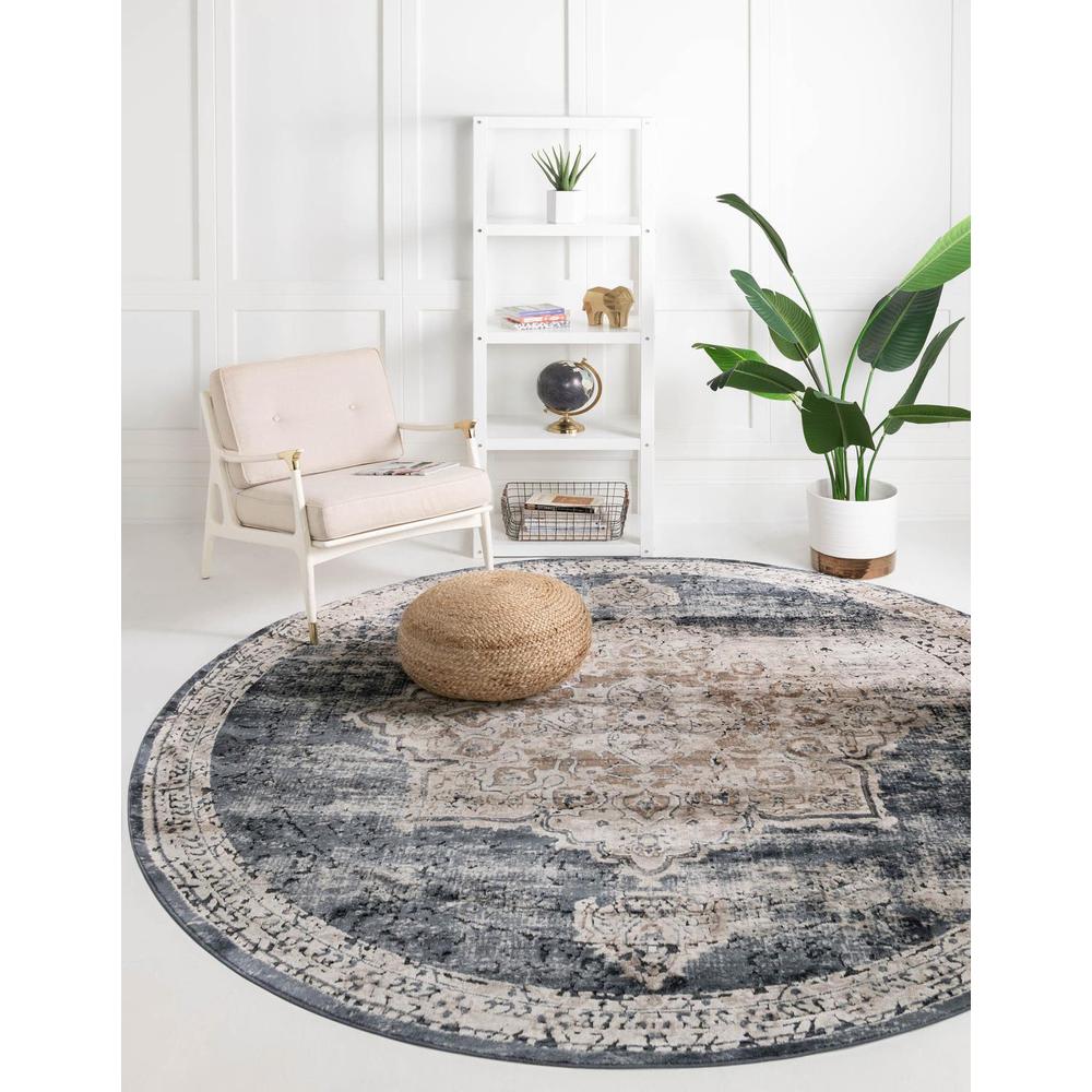Chateau Roosevelt Area Rug 7' 0" x 7' 0", Round Dark Blue. Picture 2