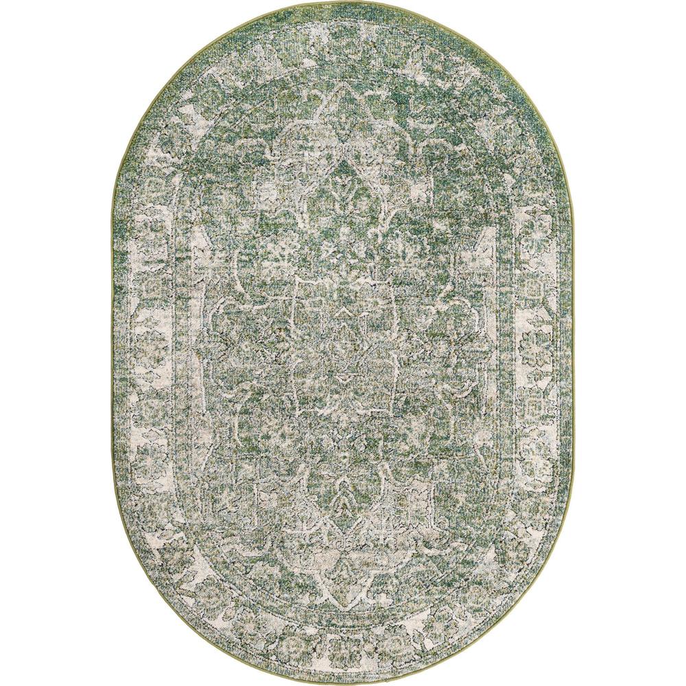 Unique Loom 4x6 Oval Rug in Green (3161862). Picture 1
