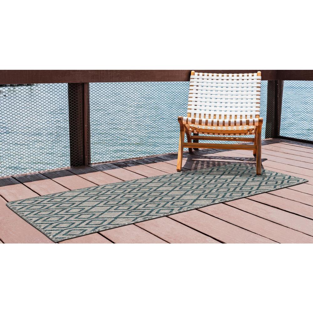 Jill Zarin Outdoor Turks and Caicos Area Rug 2' 0" x 6' 0", Runner Gray Teal. Picture 3