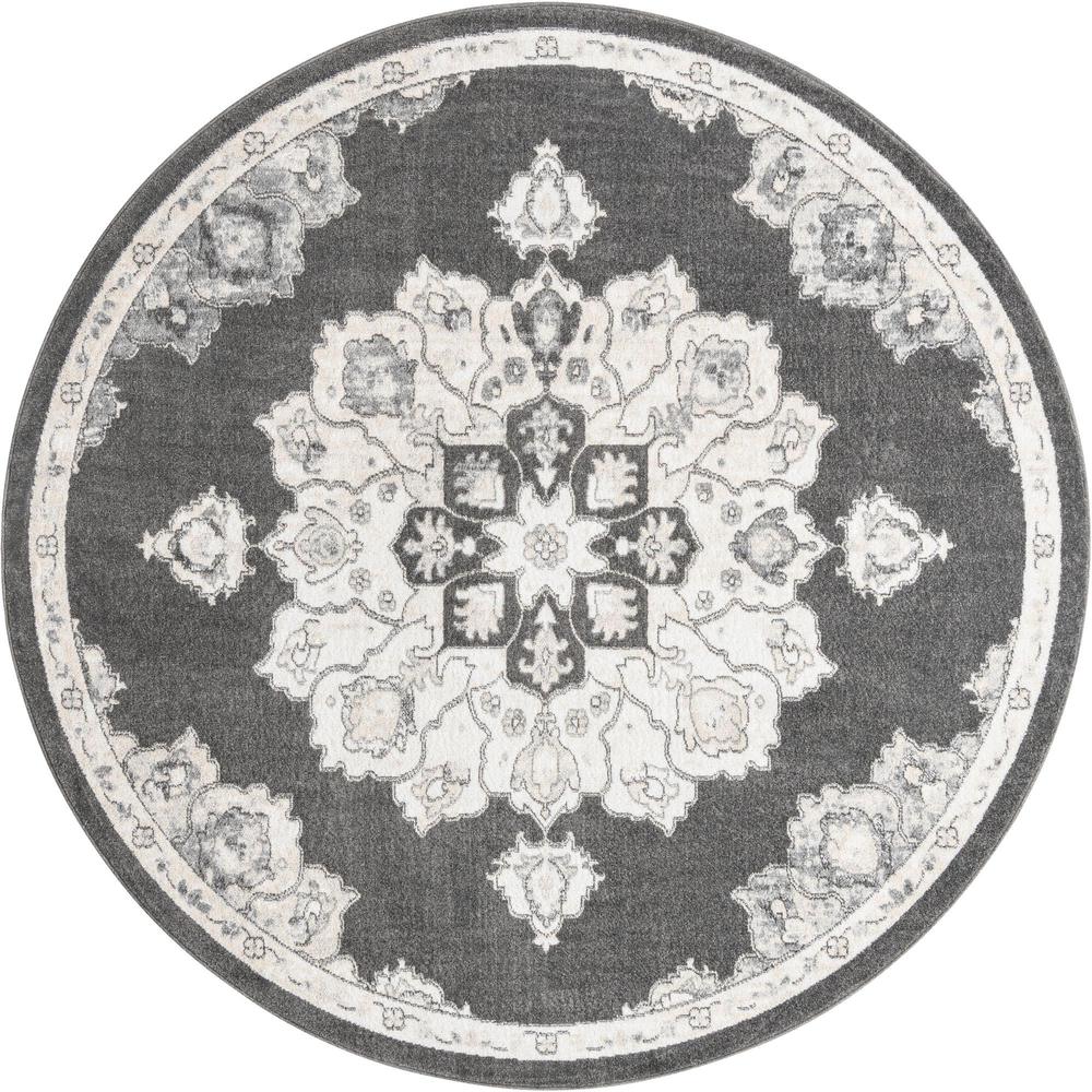Unique Loom 8 Ft Round Rug in Charcoal (3158753). Picture 1