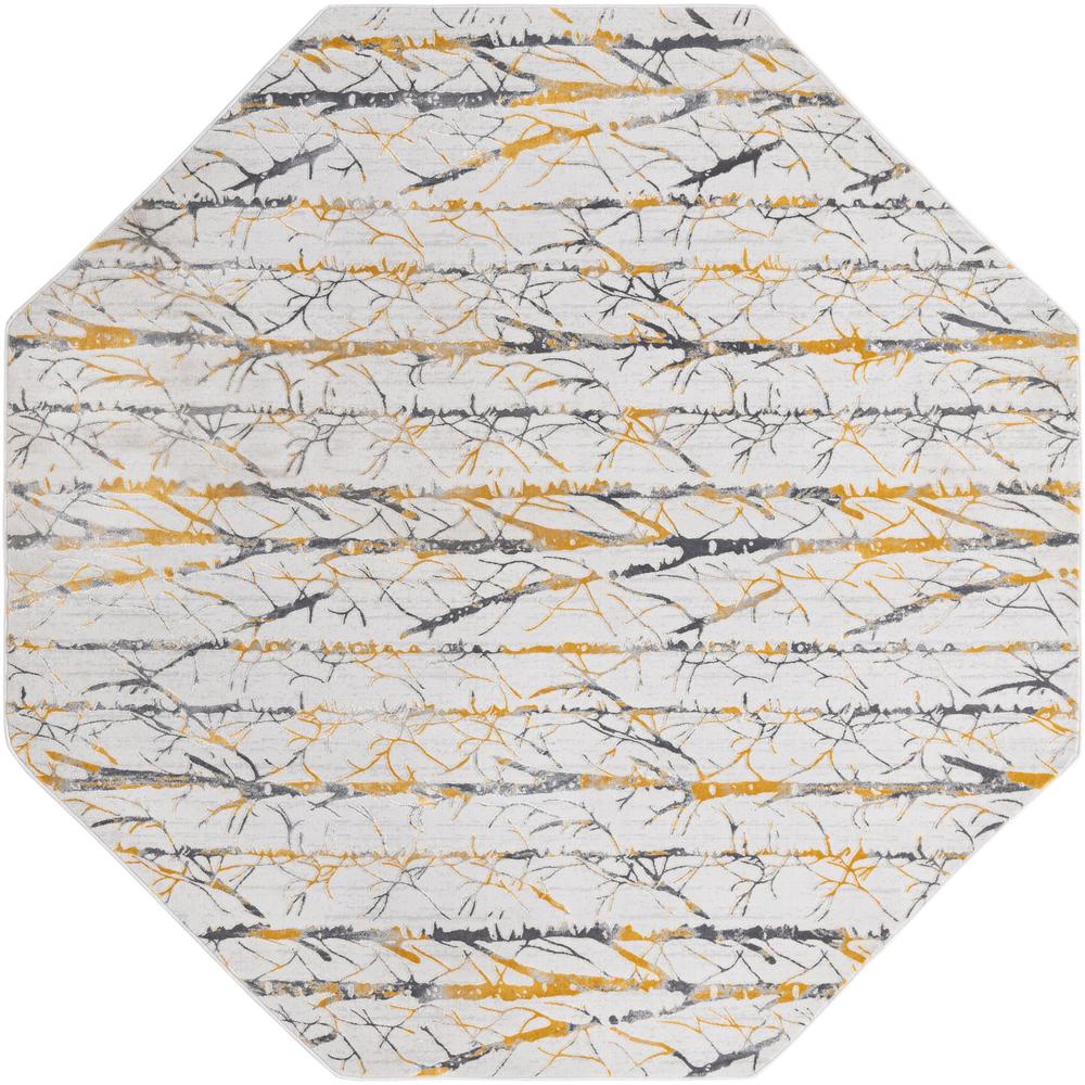 Finsbury Anne Area Rug 7' 10" x 7' 10", Octagon Yellow and Gray. Picture 1