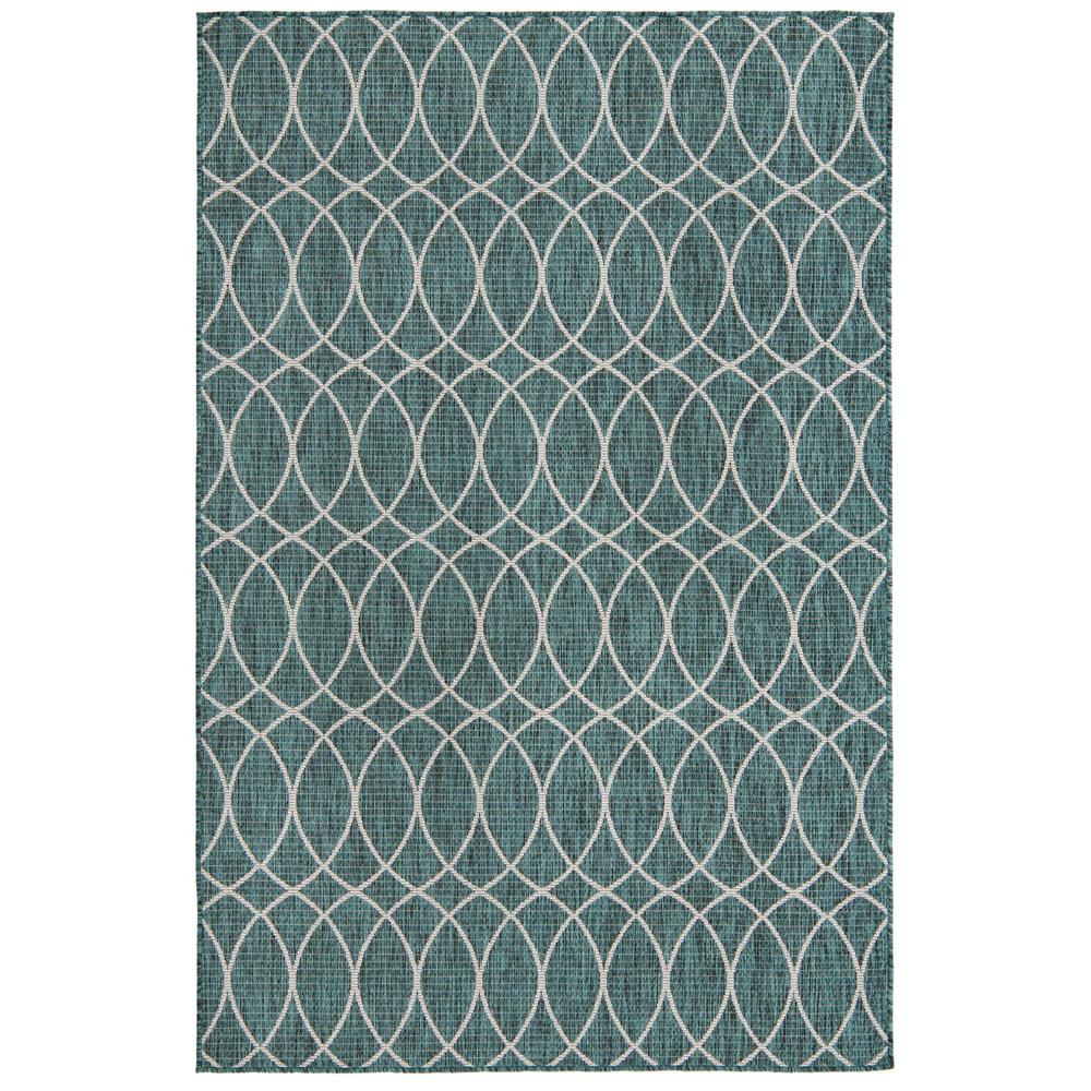 Outdoor Trellis Collection, Area Rug, Teal, 5' 3" x 7' 10", Rectangular. Picture 1