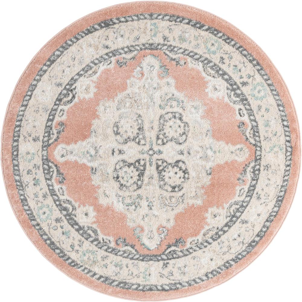Unique Loom 5 Ft Round Rug in Pink (3158896). Picture 1