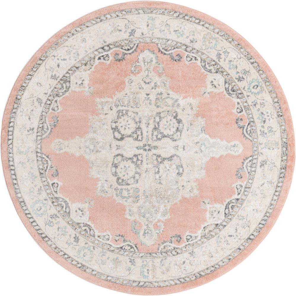 Unique Loom 8 Ft Round Rug in Pink (3158897). Picture 1