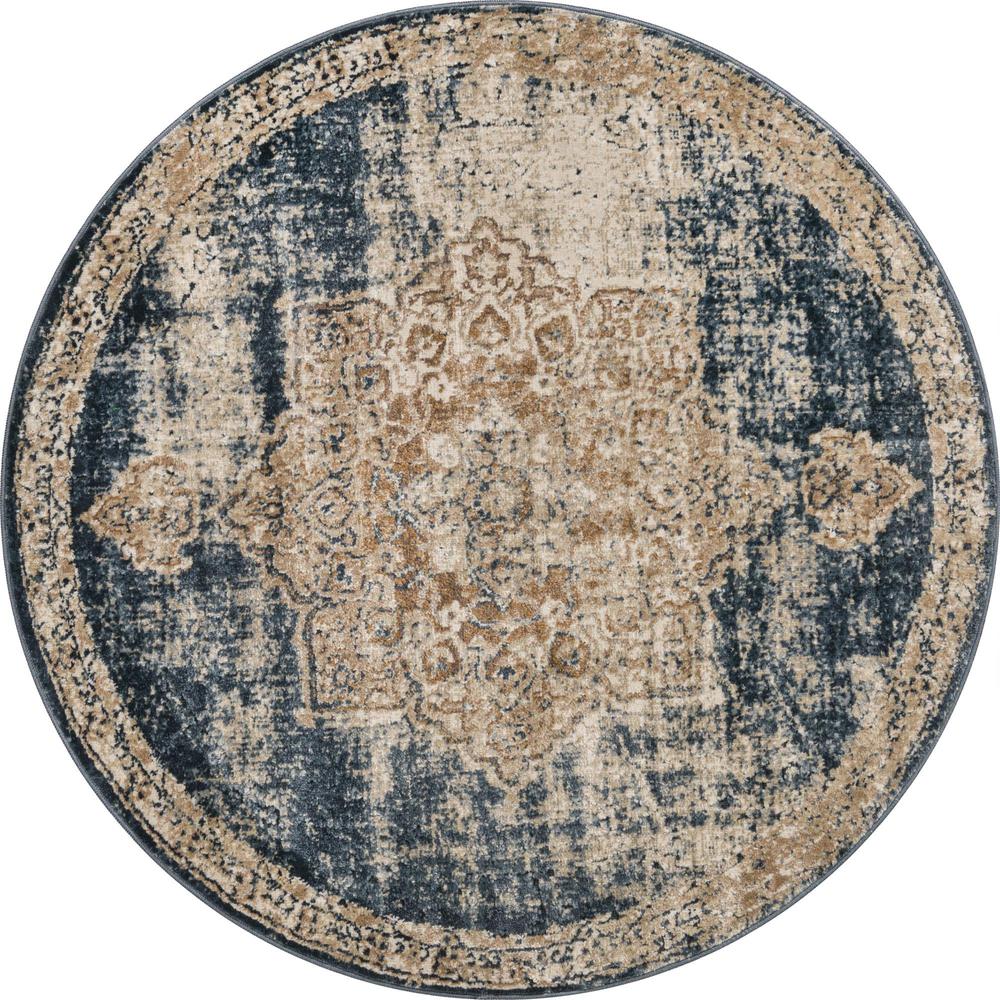 Chateau Roosevelt Area Rug 3' 3" x 3' 3", Round Dark Blue. Picture 1