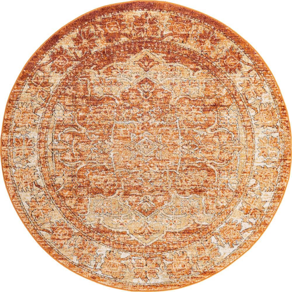Unique Loom 6 Ft Round Rug in Rust Red (3161882). Picture 1