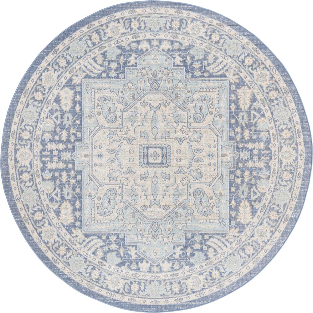 Unique Loom 7 Ft Round Rug in French Blue (3154815). Picture 1