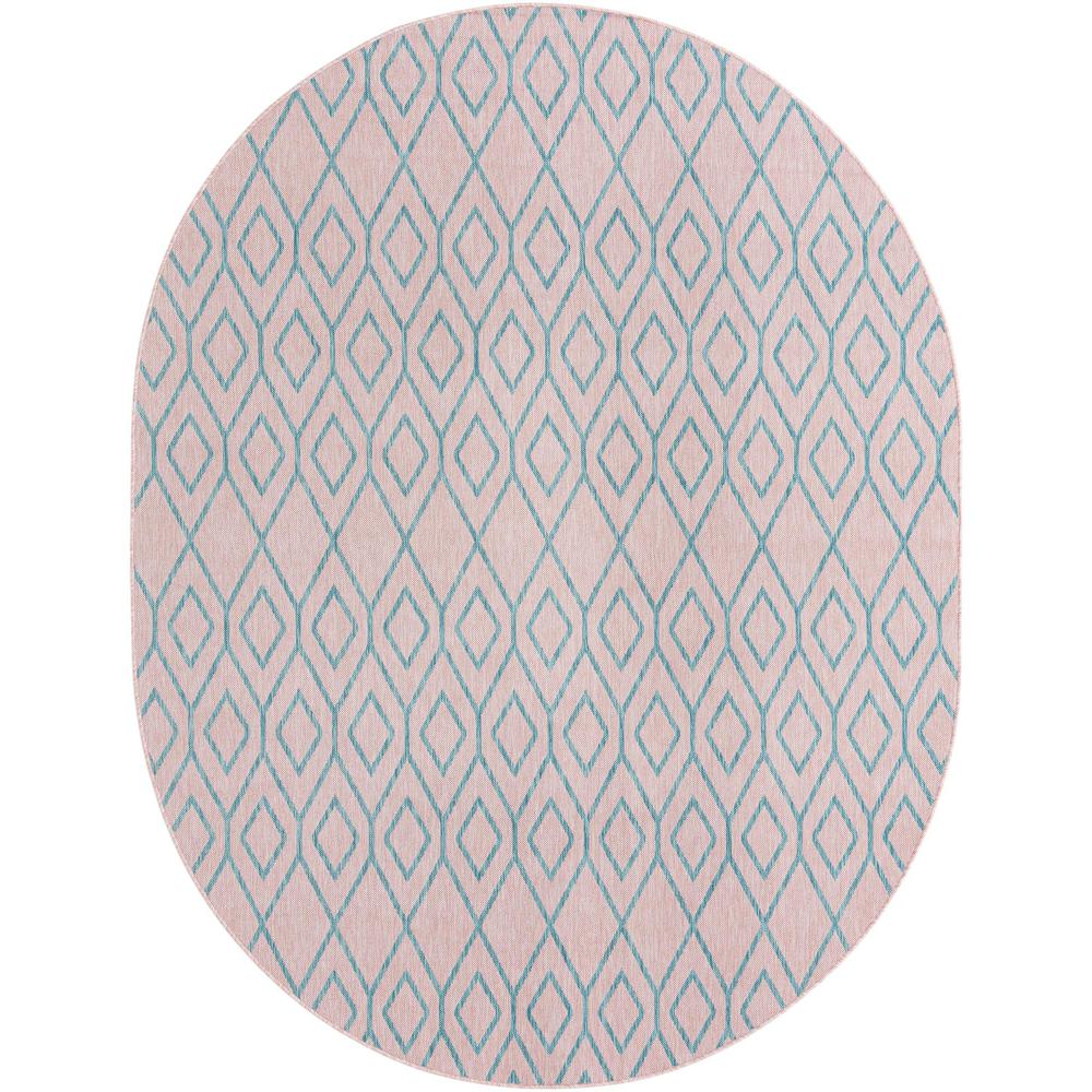 Jill Zarin Outdoor Turks and Caicos Area Rug 7' 10" x 10' 0", Oval Pink and Aqua. Picture 1