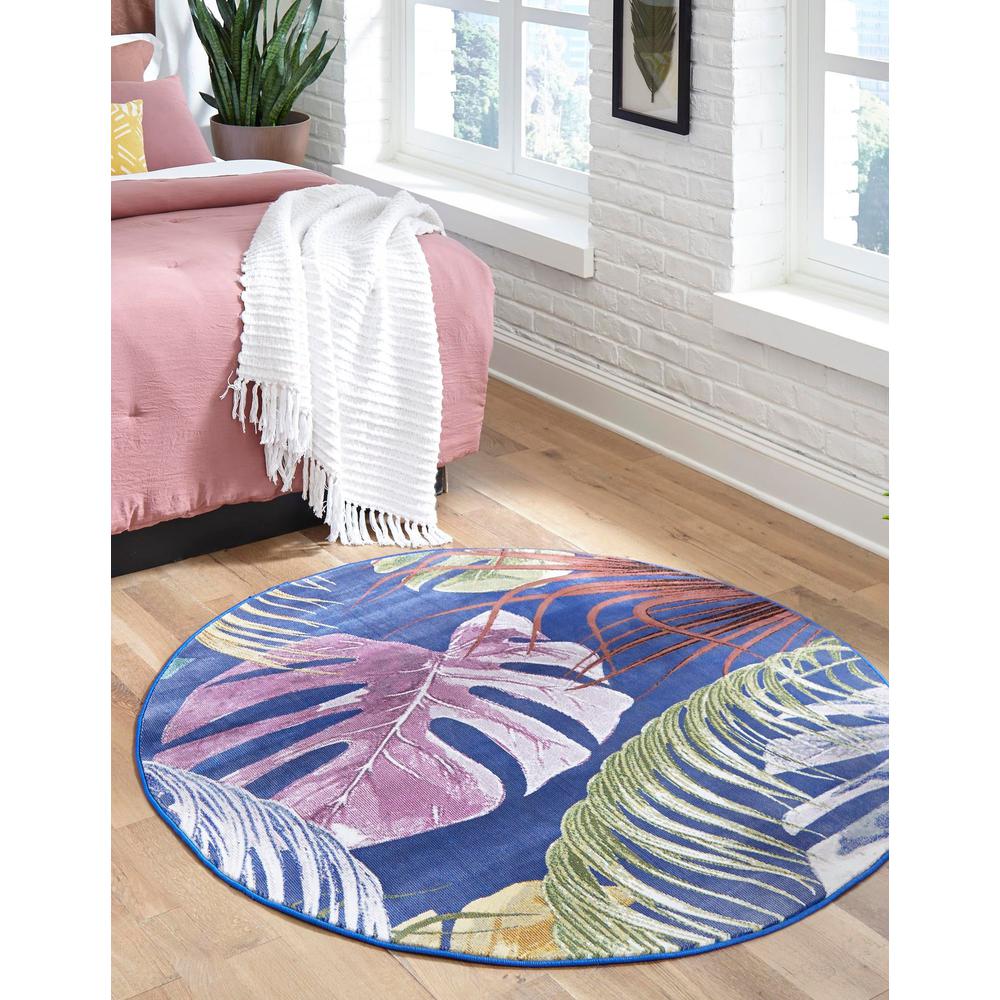 Unique Loom 5 Ft Round Rug in Blue (3163781). Picture 2