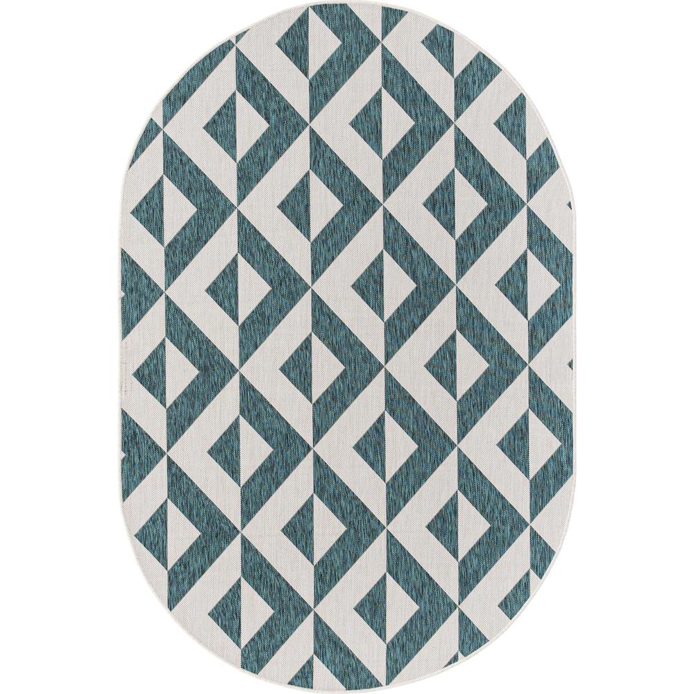 Jill Zarin Outdoor Napa Area Rug 5' 3" x 8' 0", Oval Teal. Picture 1