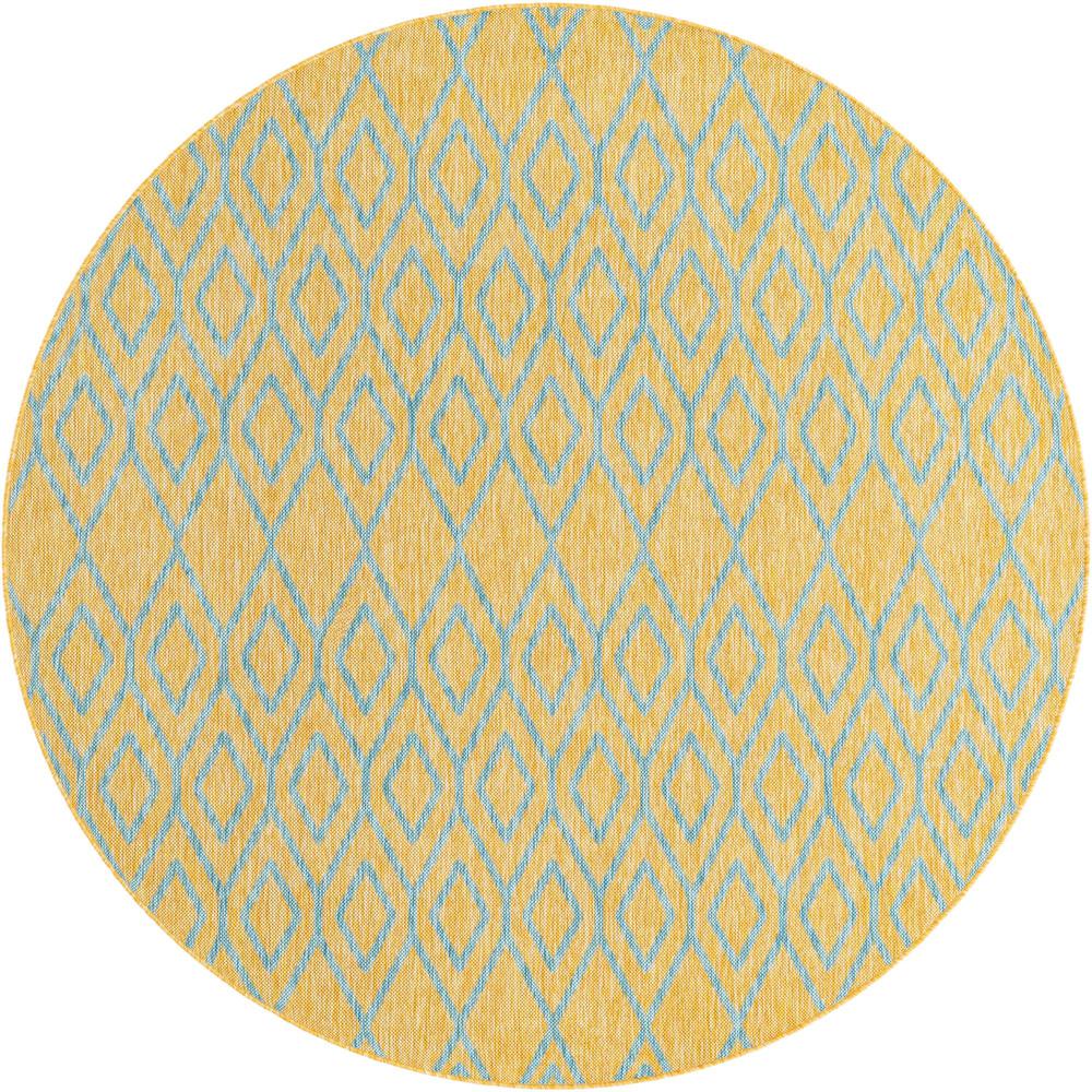 Jill Zarin Outdoor Turks and Caicos Area Rug 6' 7" x 6' 7", Round Yellow and Aqua. Picture 1