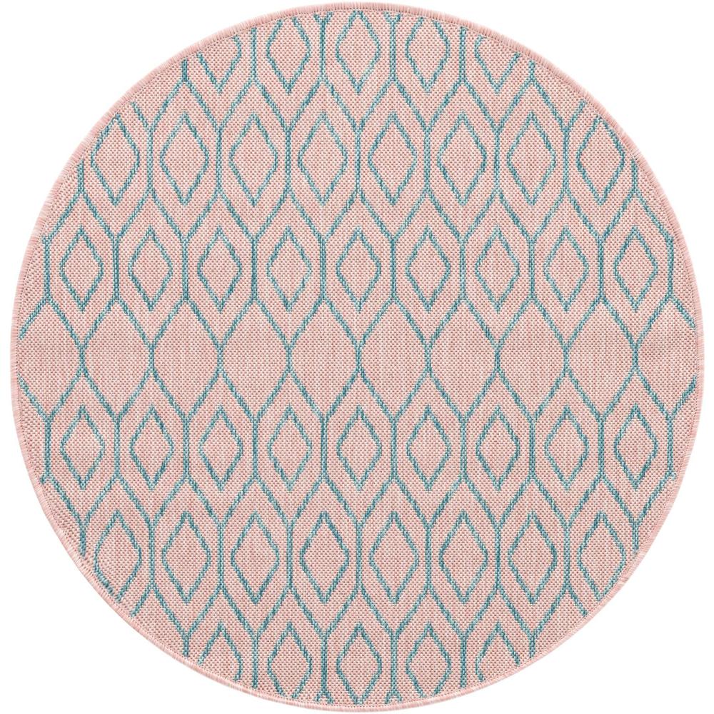 Jill Zarin Outdoor Turks and Caicos Area Rug 3' 3" x 3' 3", Round Pink and Aqua. Picture 1