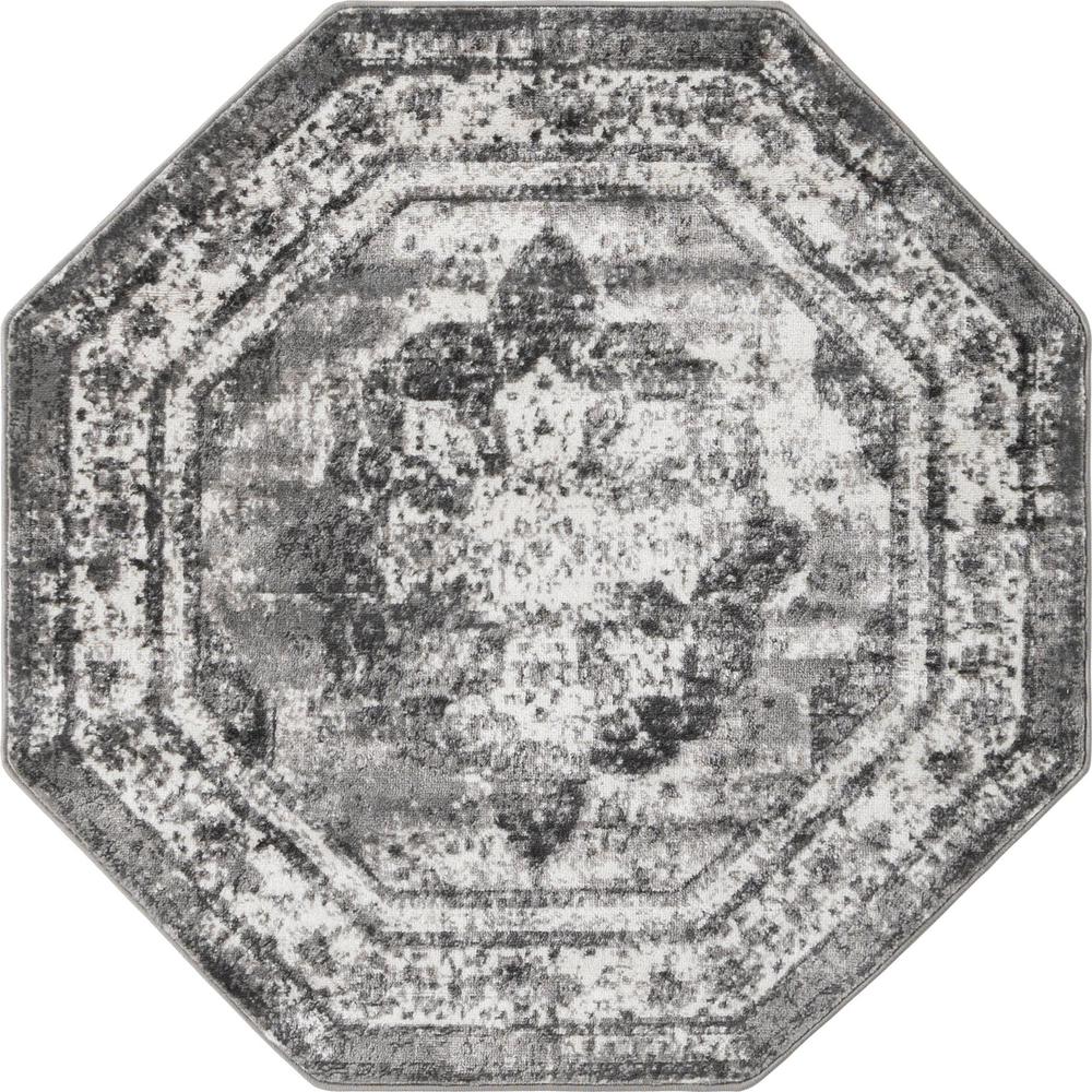 Unique Loom 4 Ft Octagon Rug in Gray (3151835). Picture 1
