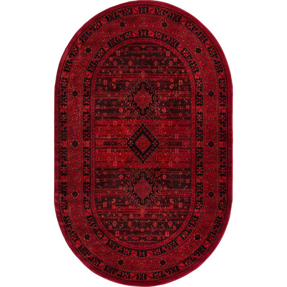 Unique Loom 5x8 Oval Rug in Red (3154198). Picture 1
