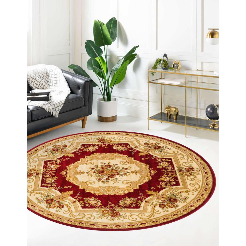 Versailles Collection, Area Rug, Red, 7' 1" x 7' 1", Round. Picture 7
