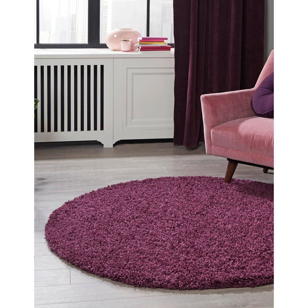 Solid Shag Collection, Area Rug, Eggplant Purple, 8' 0" x 8' 0", Round. Picture 3