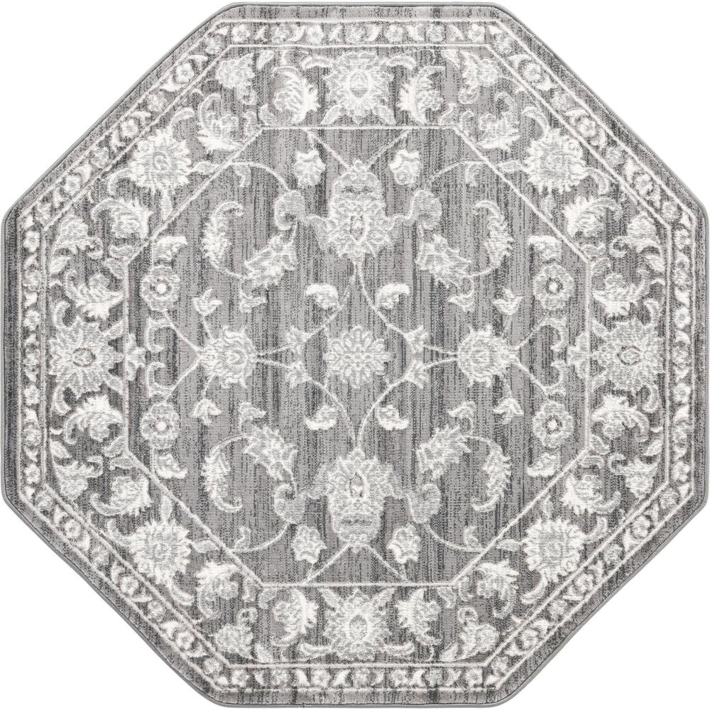 Boston Floral Area Rug 5' 3" x 5' 3", Octagon Gray. Picture 1