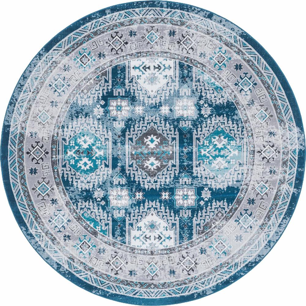 Unique Loom 8 Ft Round Rug in Blue (3149329). Picture 1