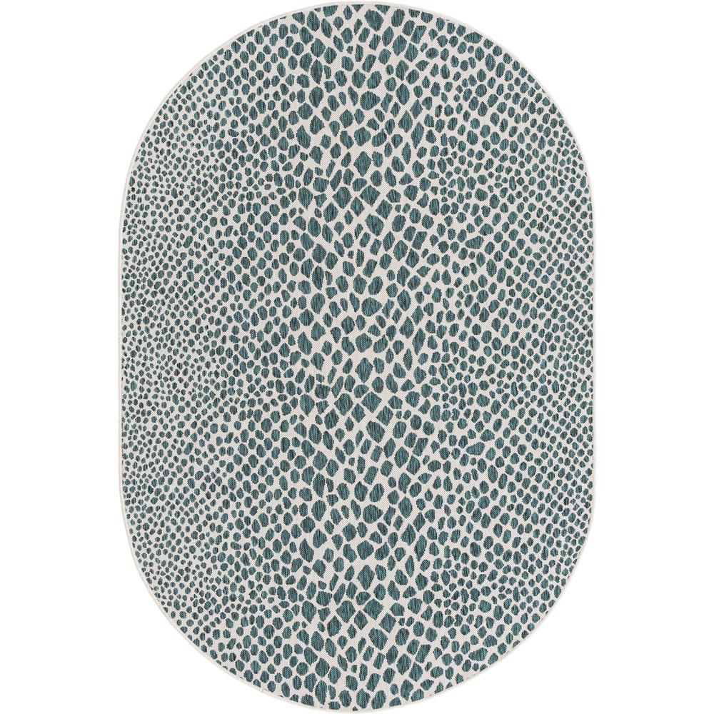 Jill Zarin Outdoor Cape Town Area Rug 5' 3" x 8' 0", Oval Teal. Picture 1