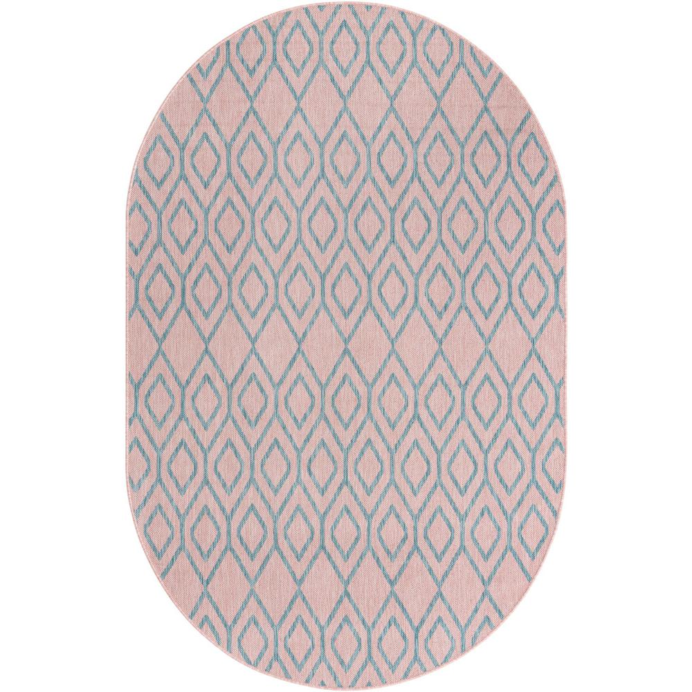 Jill Zarin Outdoor Turks and Caicos Area Rug 5' 3" x 8' 0", Oval Pink and Aqua. Picture 1