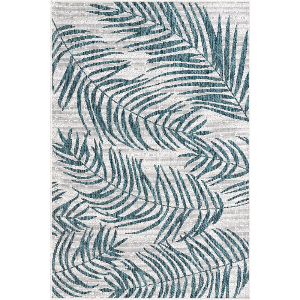 Outdoor Botanical Collection, Area Rug, Teal Ivory, 4' 0" x 6' 0", Rectangular. Picture 1