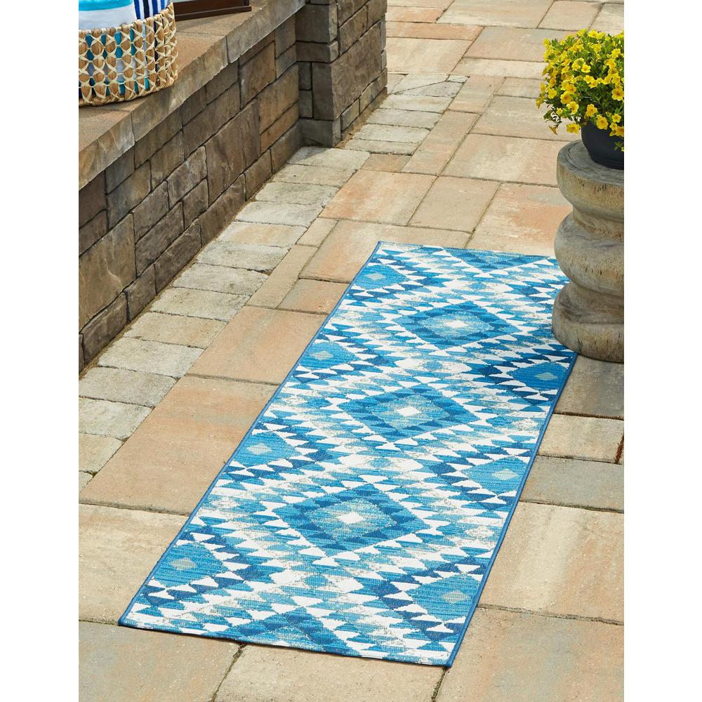 Outdoor Southwestern Collection, Area Rug, Blue, 2' 0" x 6' 0", Runner. Picture 1