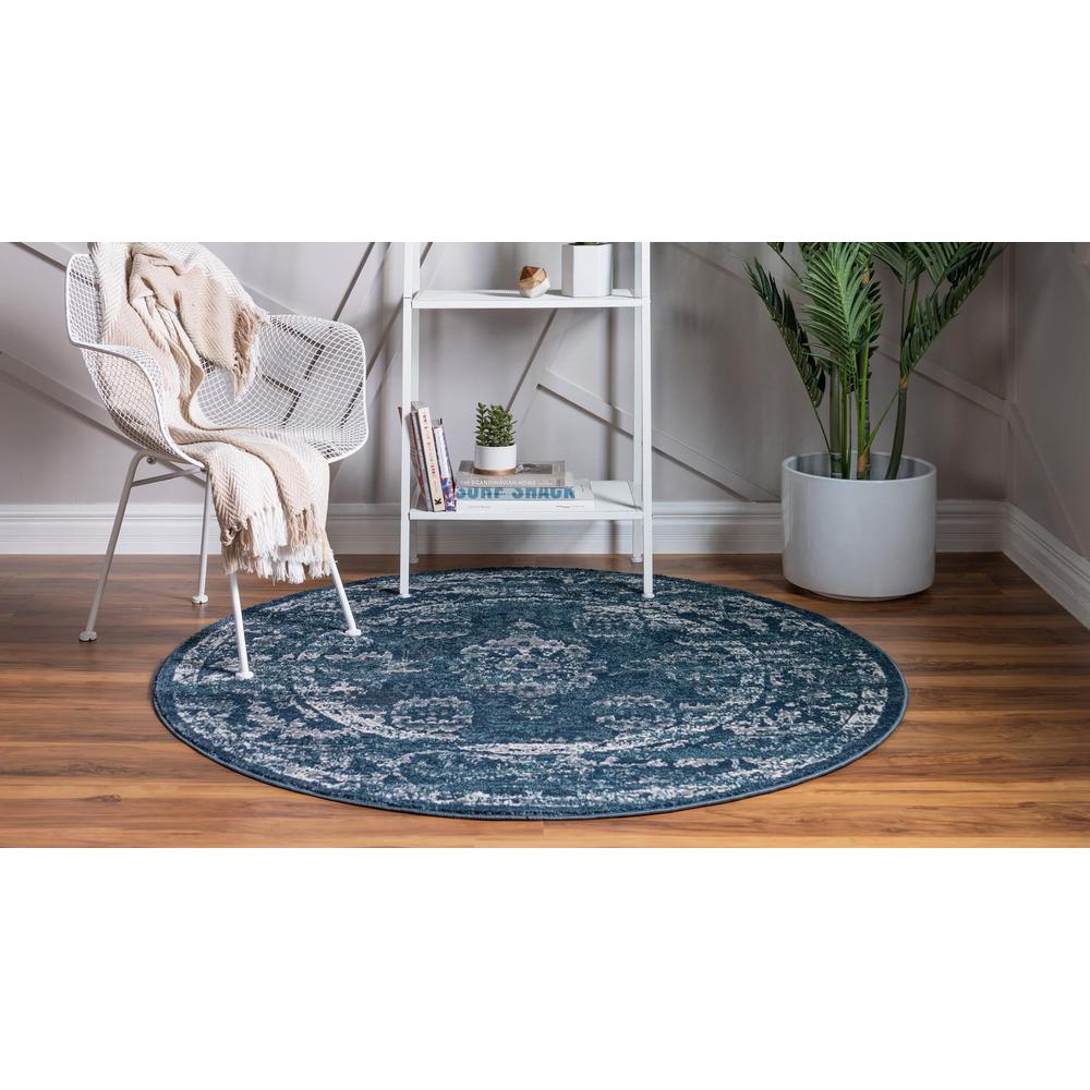 Unique Loom 5 Ft Round Rug in Navy Blue (3150088). Picture 3