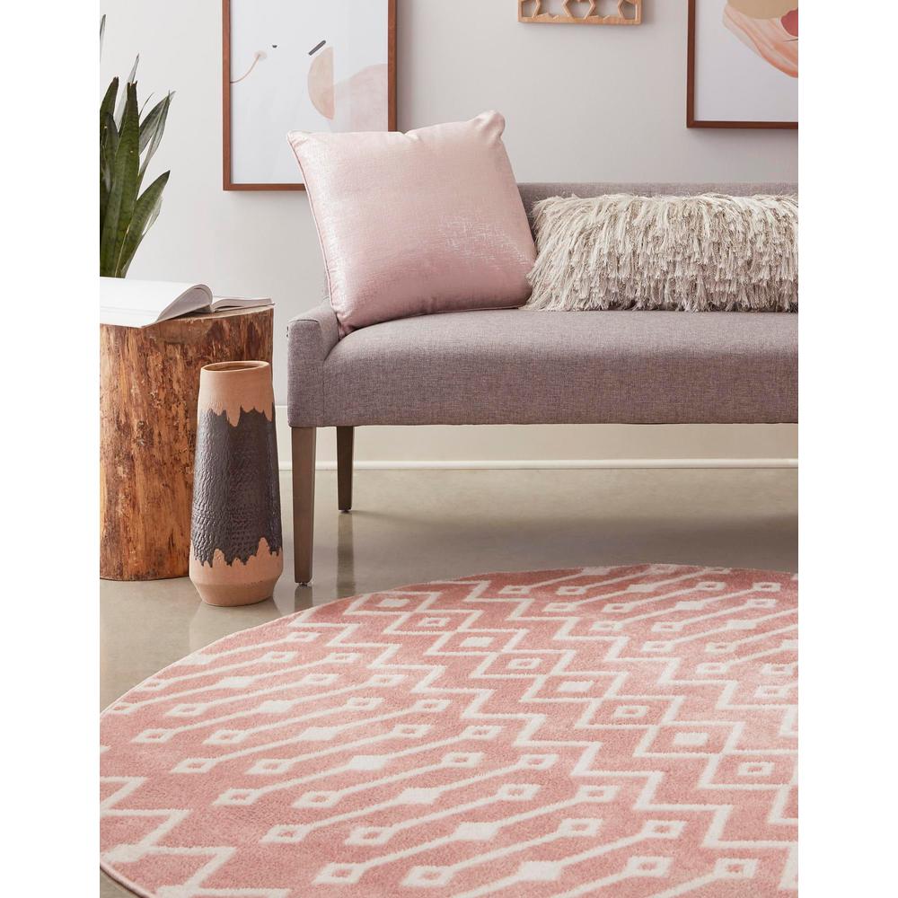 Unique Loom 3 Ft Round Rug in Pink (3160988). Picture 3