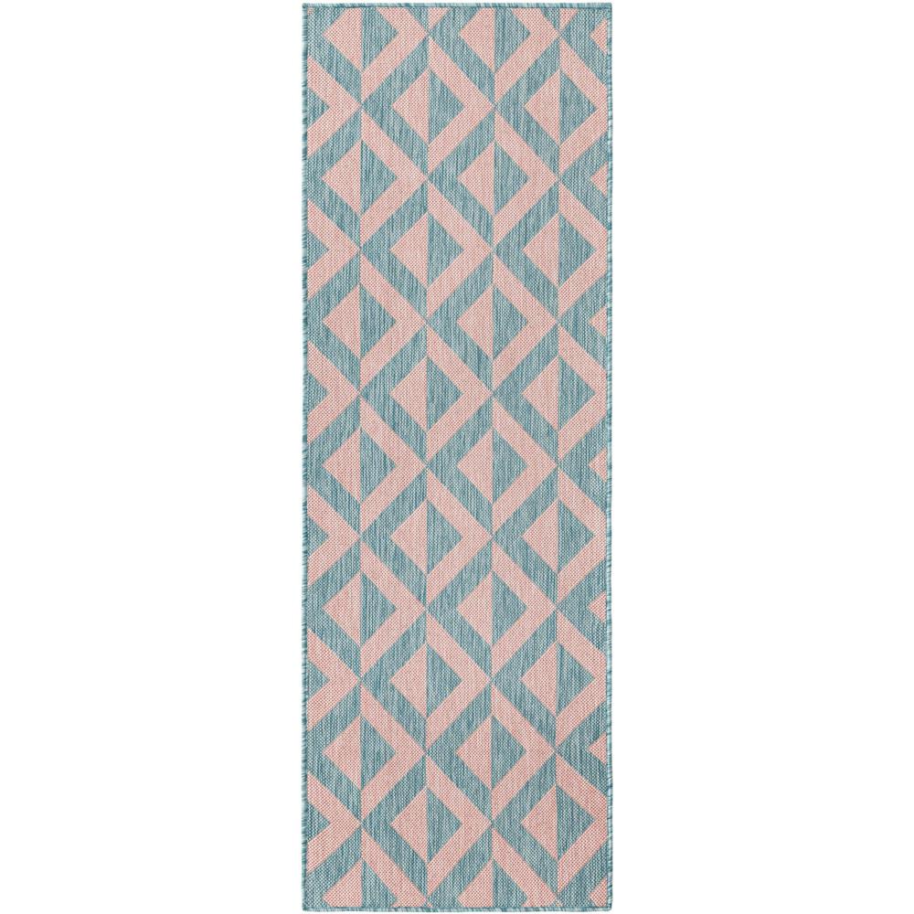 Jill Zarin Outdoor Napa Area Rug 2' 0" x 6' 0", Runner Pink and Aqua. Picture 1