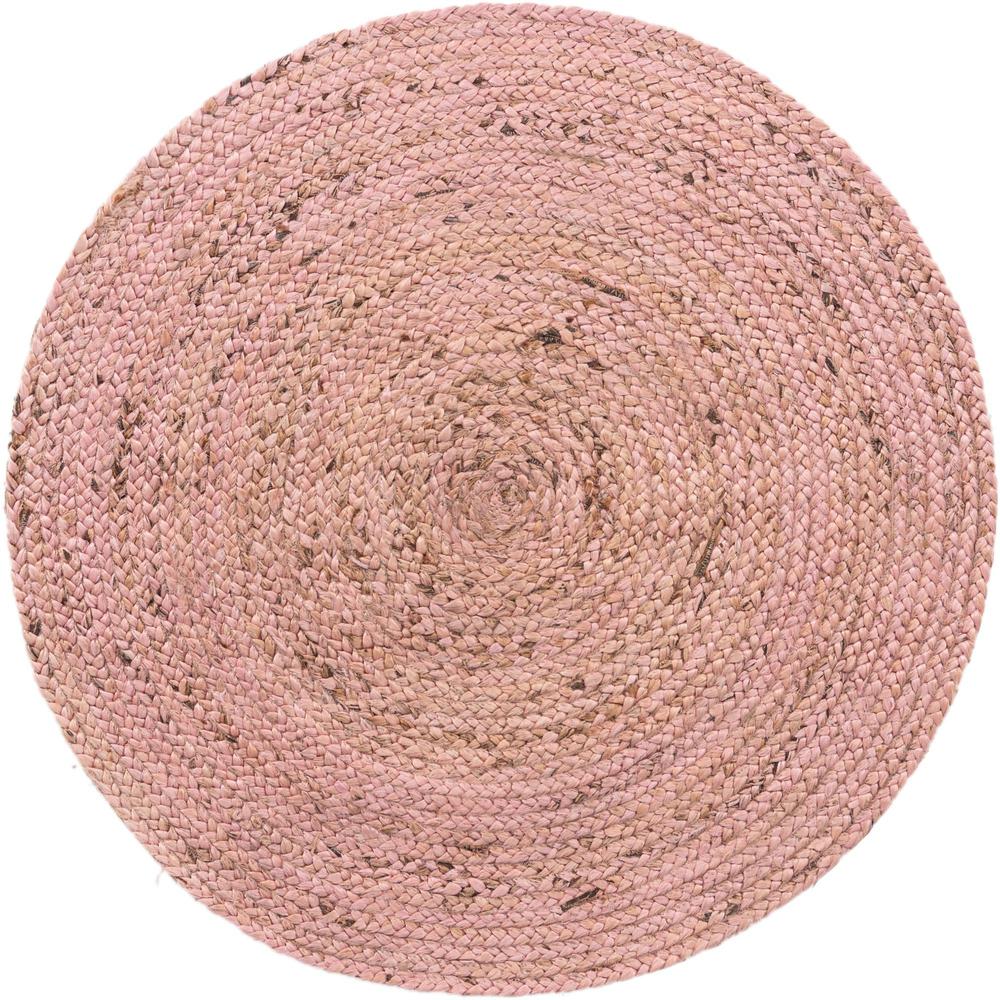 Braided Jute Collection, Area Rug, Light Pink, 3' 3" x 3' 3", Round. Picture 1