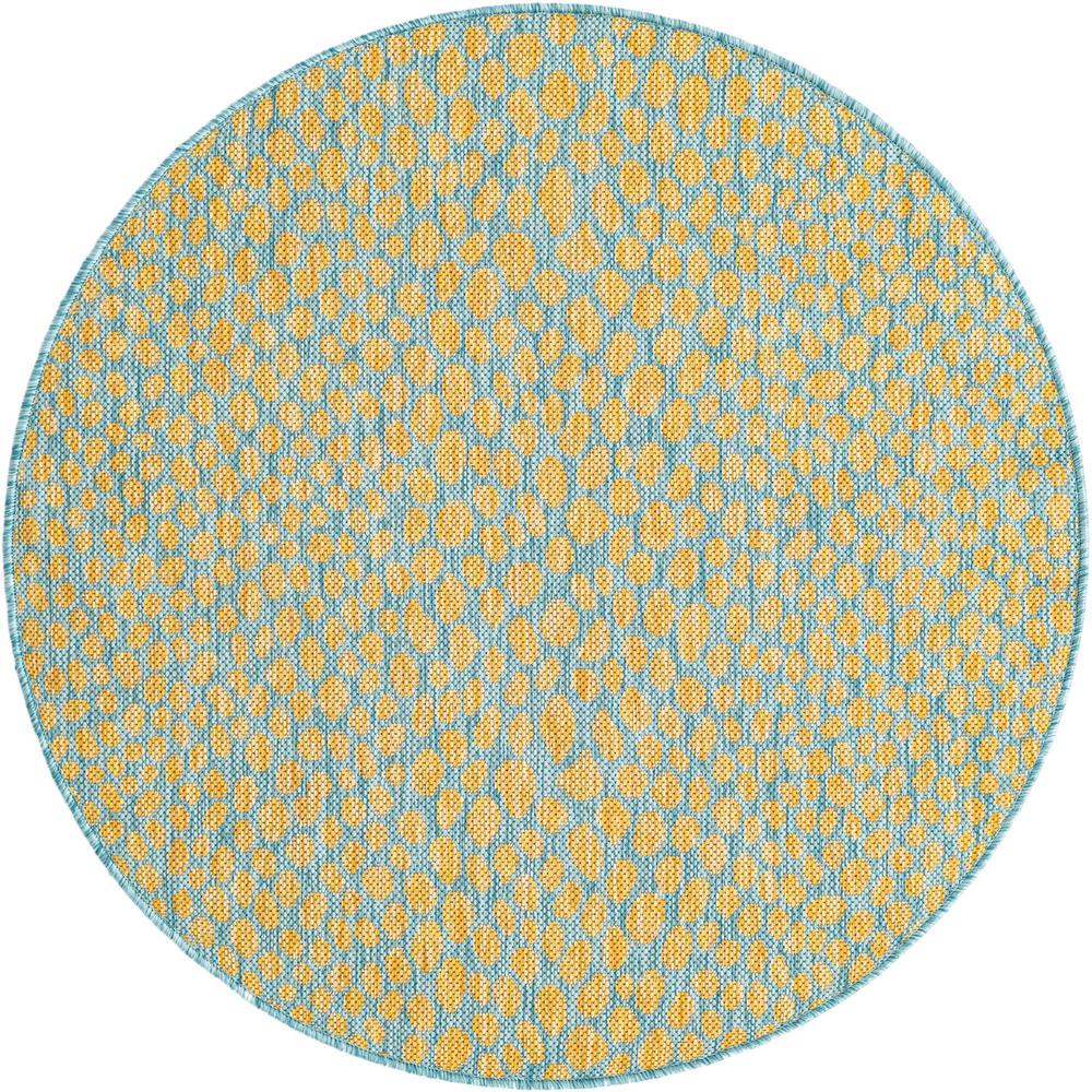Jill Zarin Outdoor Cape Town Area Rug 3' 3" x 3' 3", Round Yellow and Aqua. Picture 1