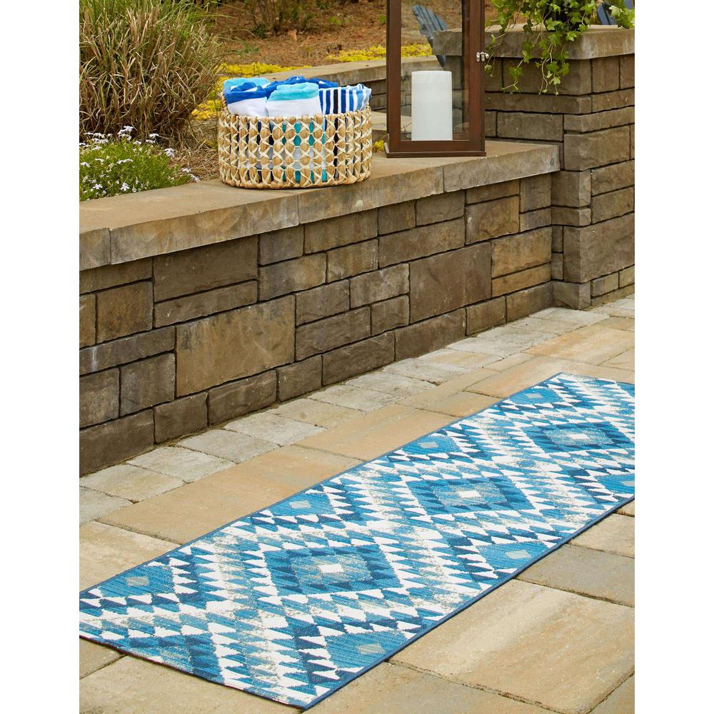 Outdoor Southwestern Collection, Area Rug, Blue, 2' 0" x 6' 0", Runner. Picture 2