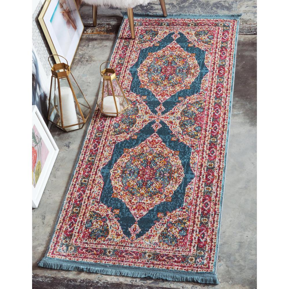 Baracoa Collection, Area Rug, Turquoise, 2' 7" x 12' 0", Runner. Picture 2