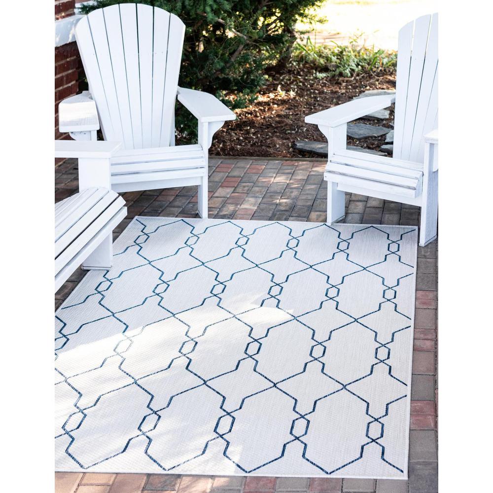 Outdoor Links Trellis Rug, Ivory/Navy Blue (9' 0 x 12' 0). Picture 1