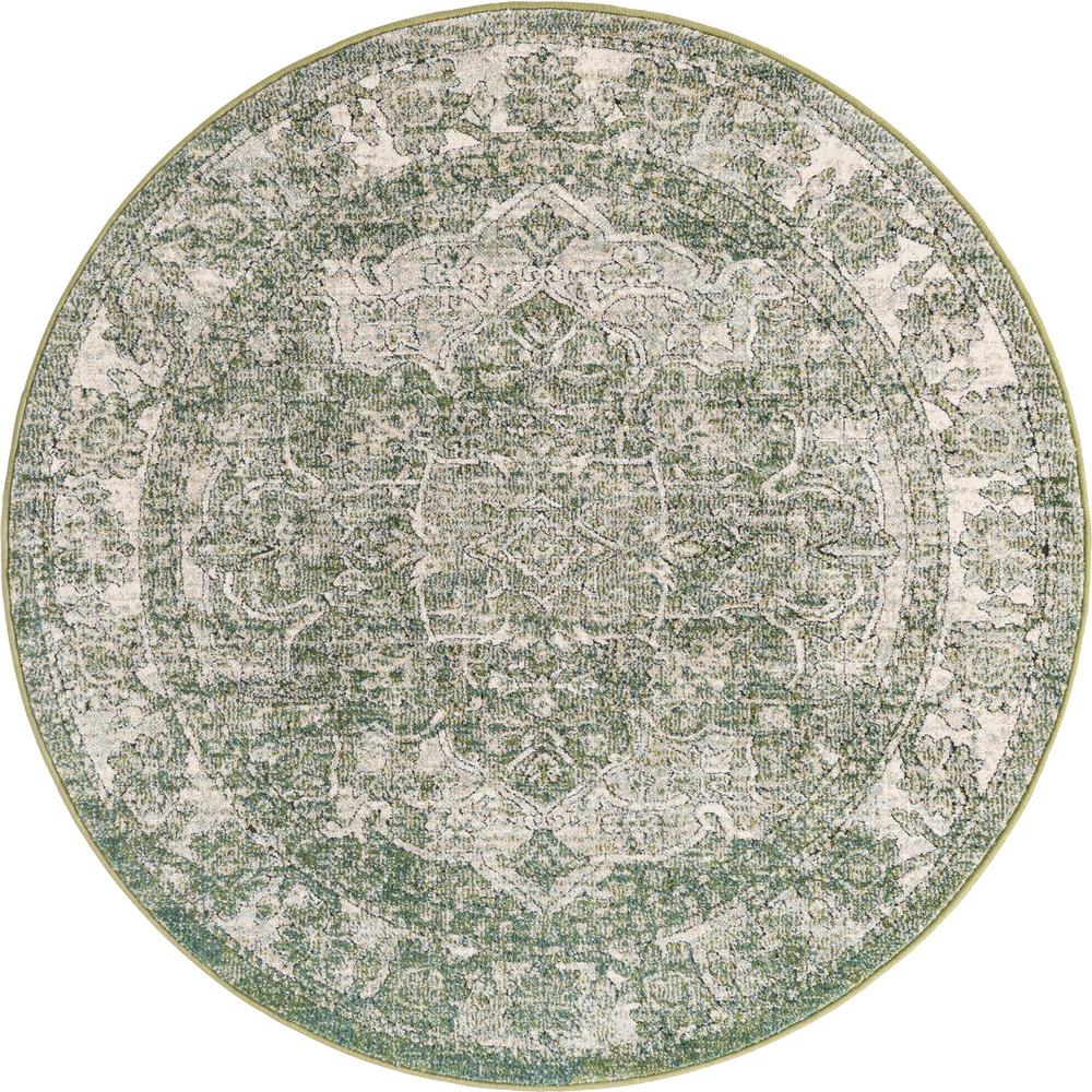 Unique Loom 5 Ft Round Rug in Green (3161855). Picture 1