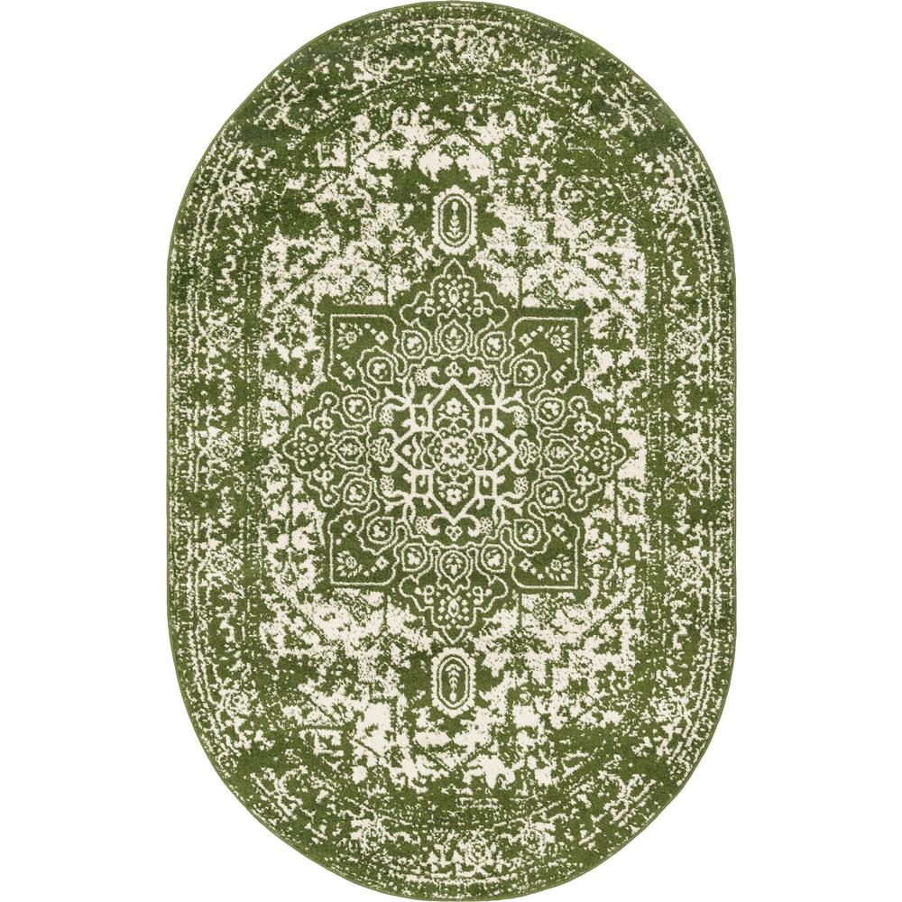 Unique Loom 5x8 Oval Rug in Green (3150459). Picture 1