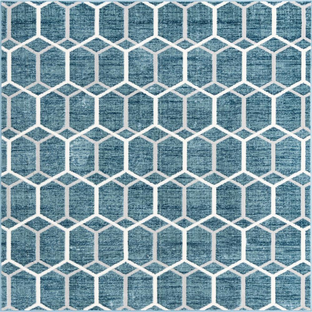 Matrix Trellis Collection, Area Rug, Blue, 7' 0" x 7' 0", Square. Picture 1
