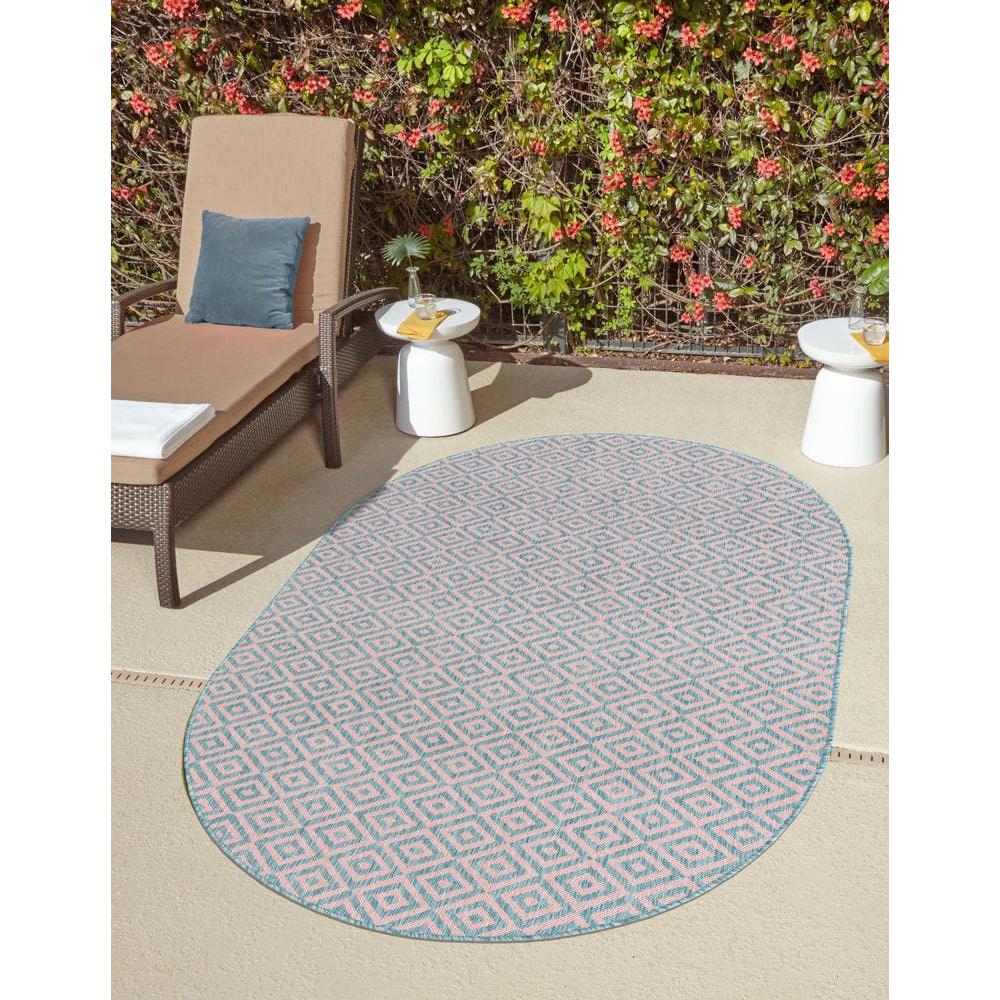 Jill Zarin Outdoor Costa Rica Area Rug 5' 3" x 8' 0", Oval Pink and Aqua. Picture 2
