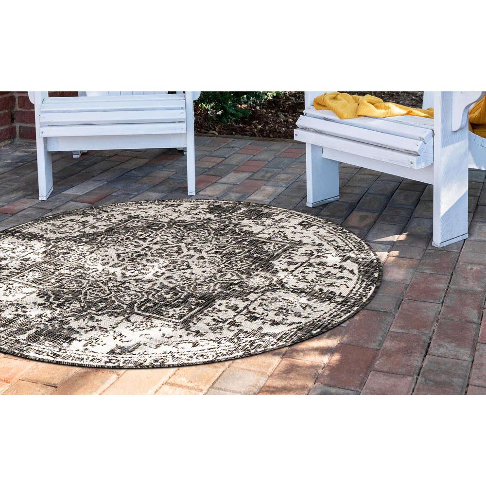 Jill Zarin Outdoor Collection, Area Rug, Charcoal Gray, 6' 7" x 6' 7", Round. Picture 3