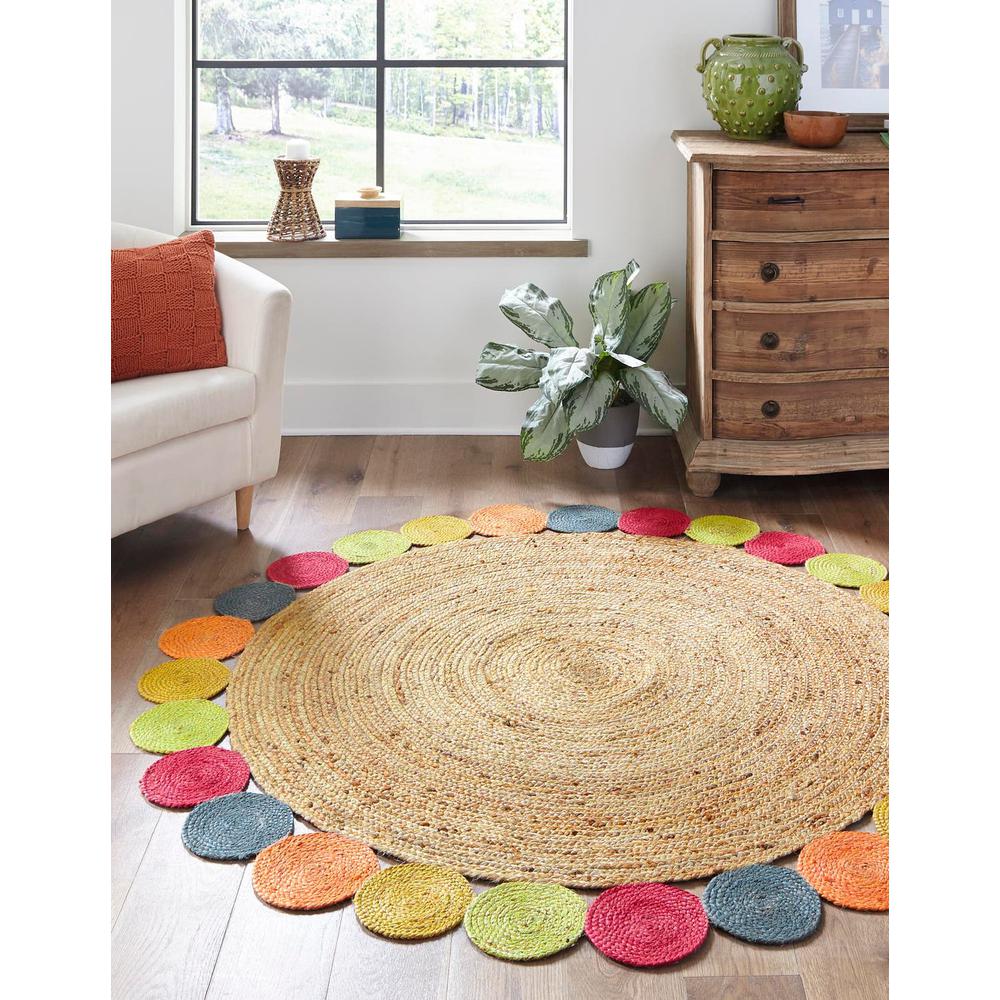 Circles Braided Jute Rug, Natural (4' 0 x 4' 0). Picture 1