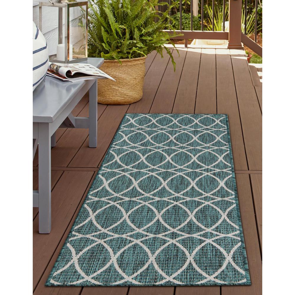 Outdoor Trellis Collection, Area Rug, Teal, 2' 11" x 10' 0", Runner. Picture 3