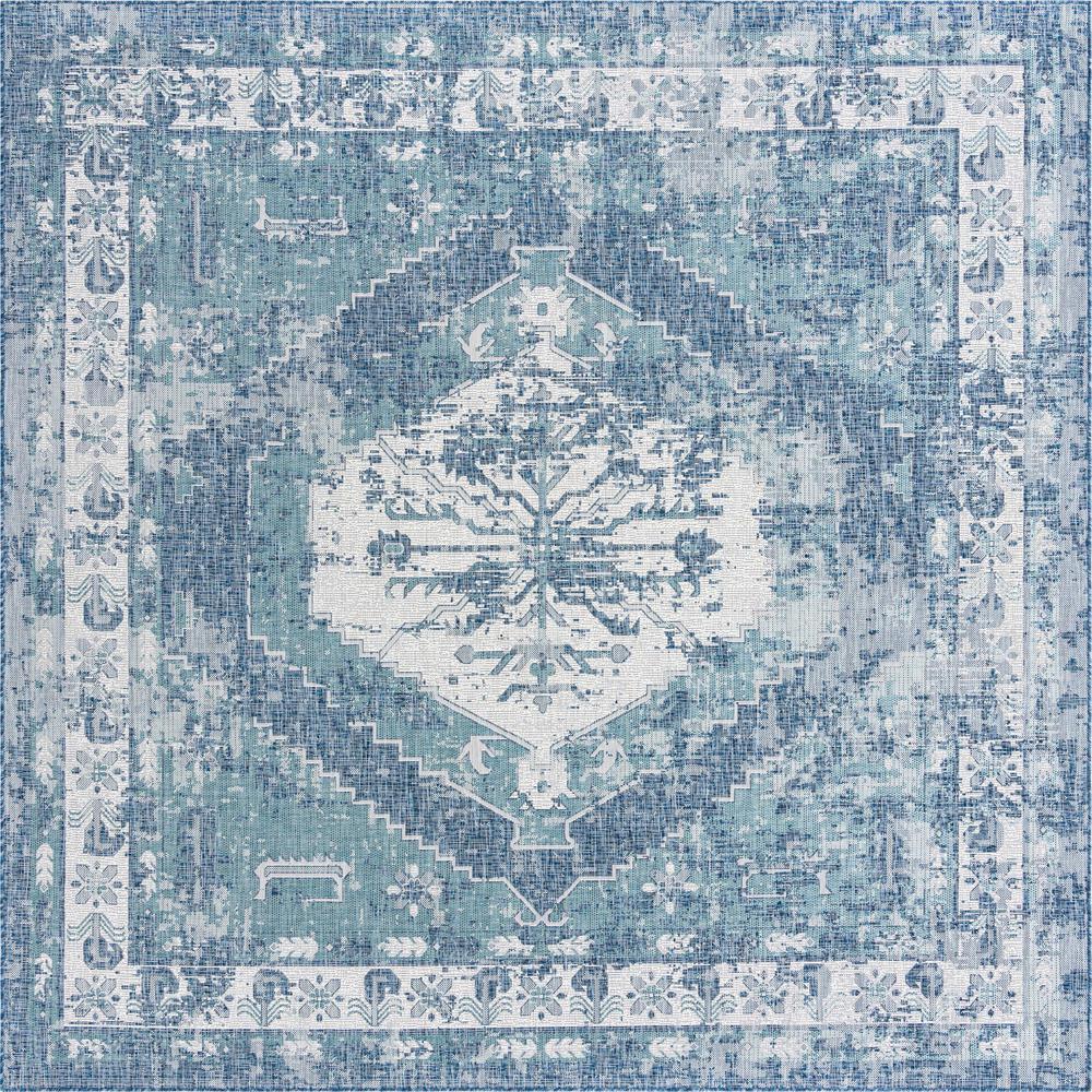 Outdoor Traditional Collection, Area Rug, Blue, 10' 0" x 10' 0", Square. Picture 1