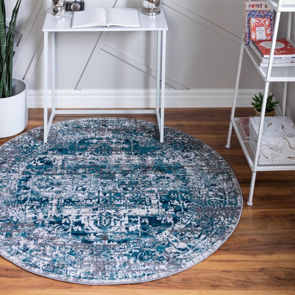 Unique Loom 5 Ft Round Rug in Blue (3149348). Picture 2