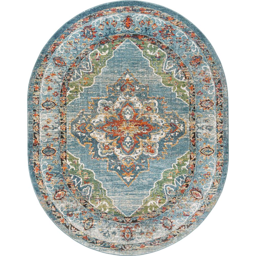 Unique Loom 8x10 Oval Rug in Blue (3161942). Picture 1