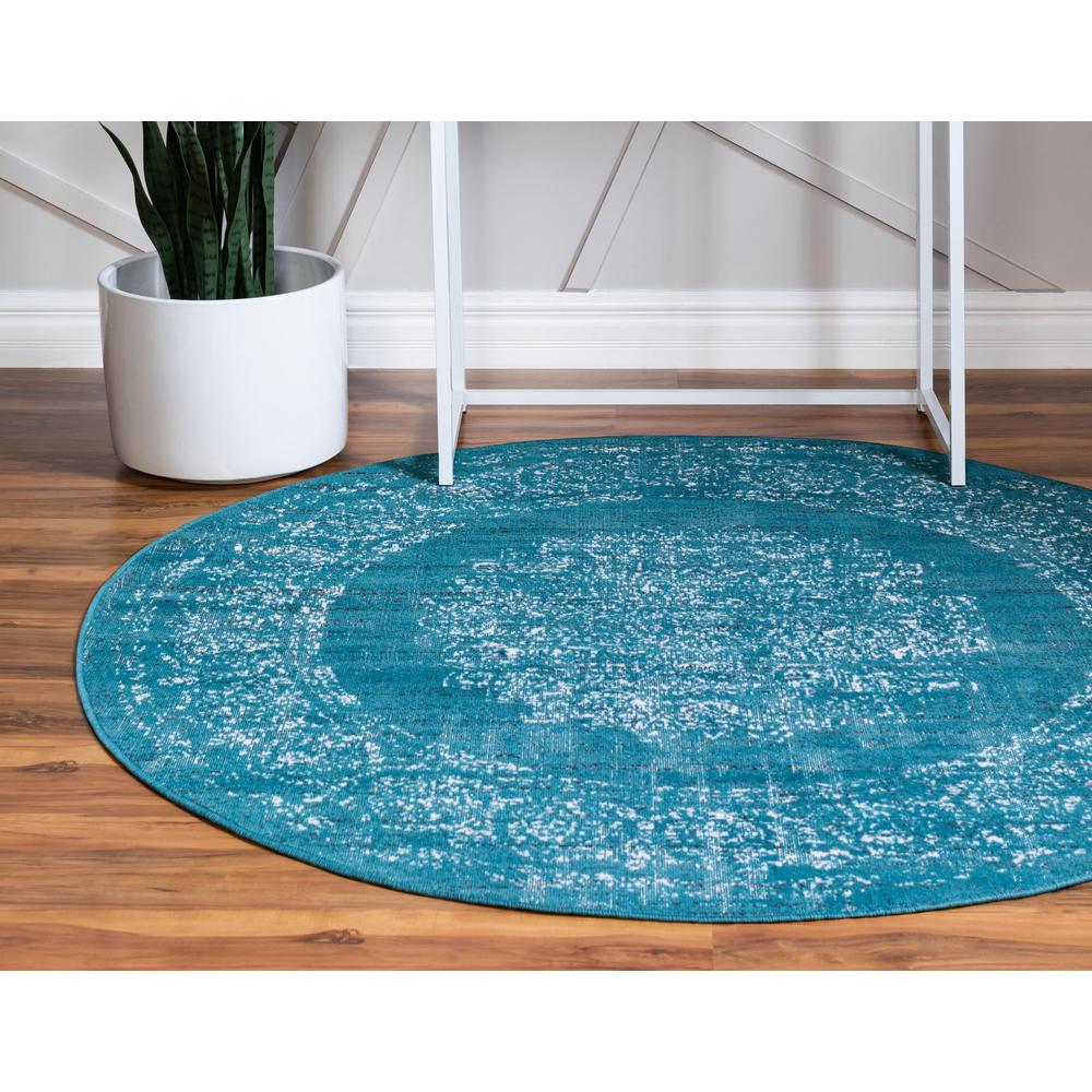 Unique Loom 5 Ft Round Rug in Teal (3149298). Picture 3