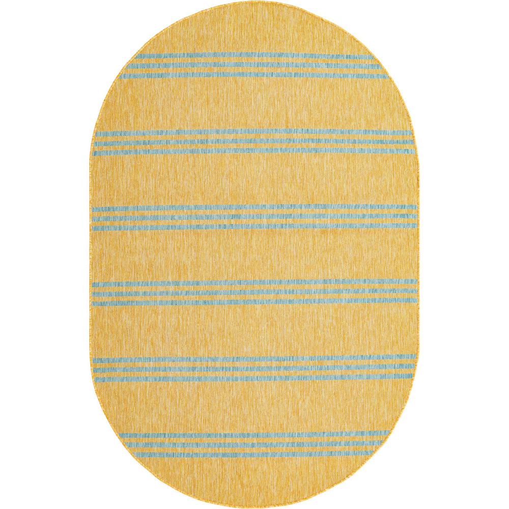 Jill Zarin Outdoor Anguilla Area Rug 5' 3" x 8' 0", Oval Yellow and Aqua. Picture 1