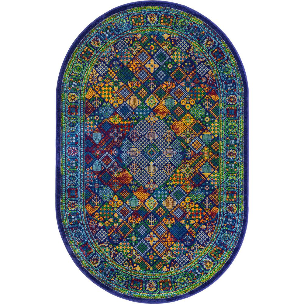 Unique Loom 5x8 Oval Rug in Blue (3160830). Picture 1