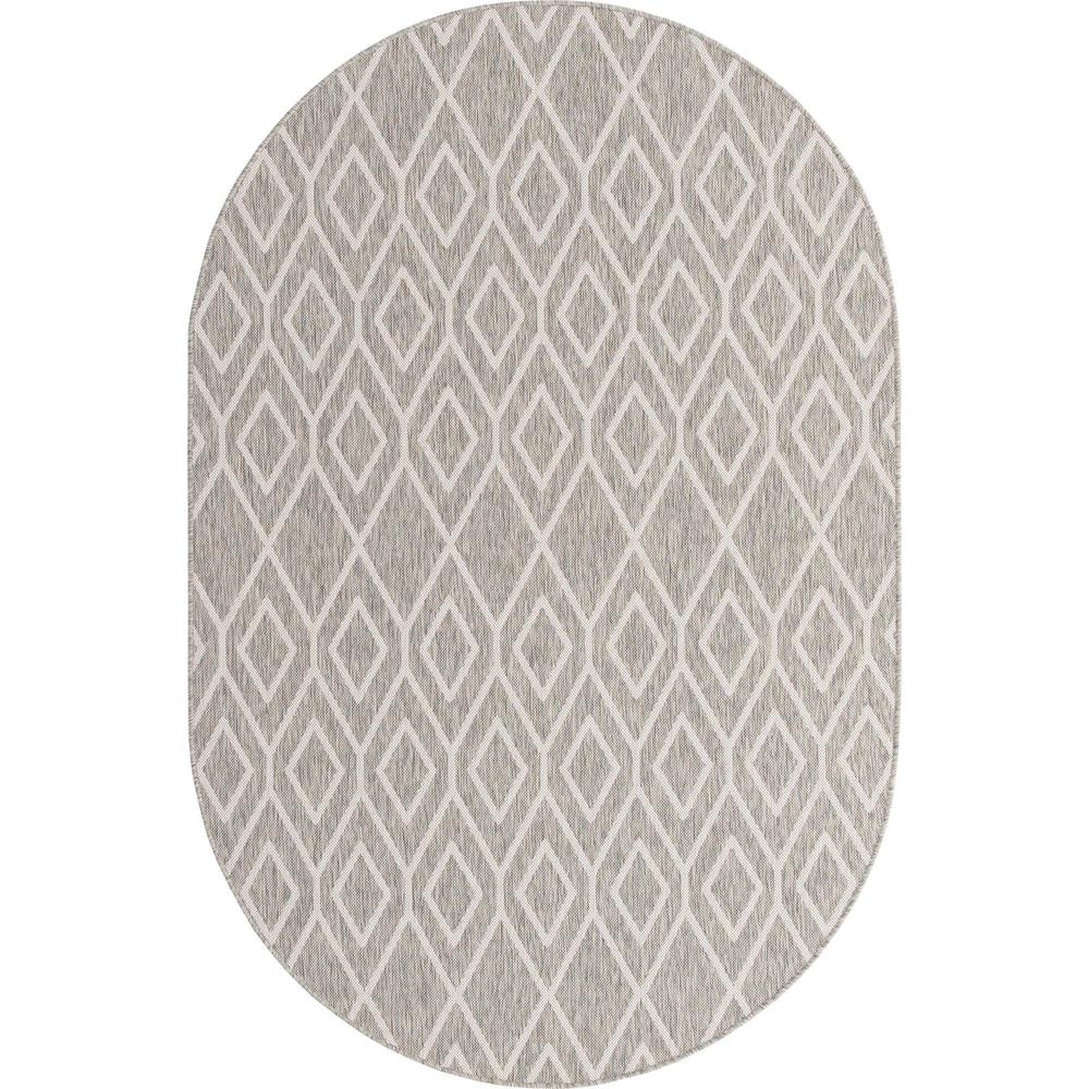 Jill Zarin Outdoor Turks and Caicos Area Rug 5' 3" x 8' 0", Oval Gray Cream. Picture 1