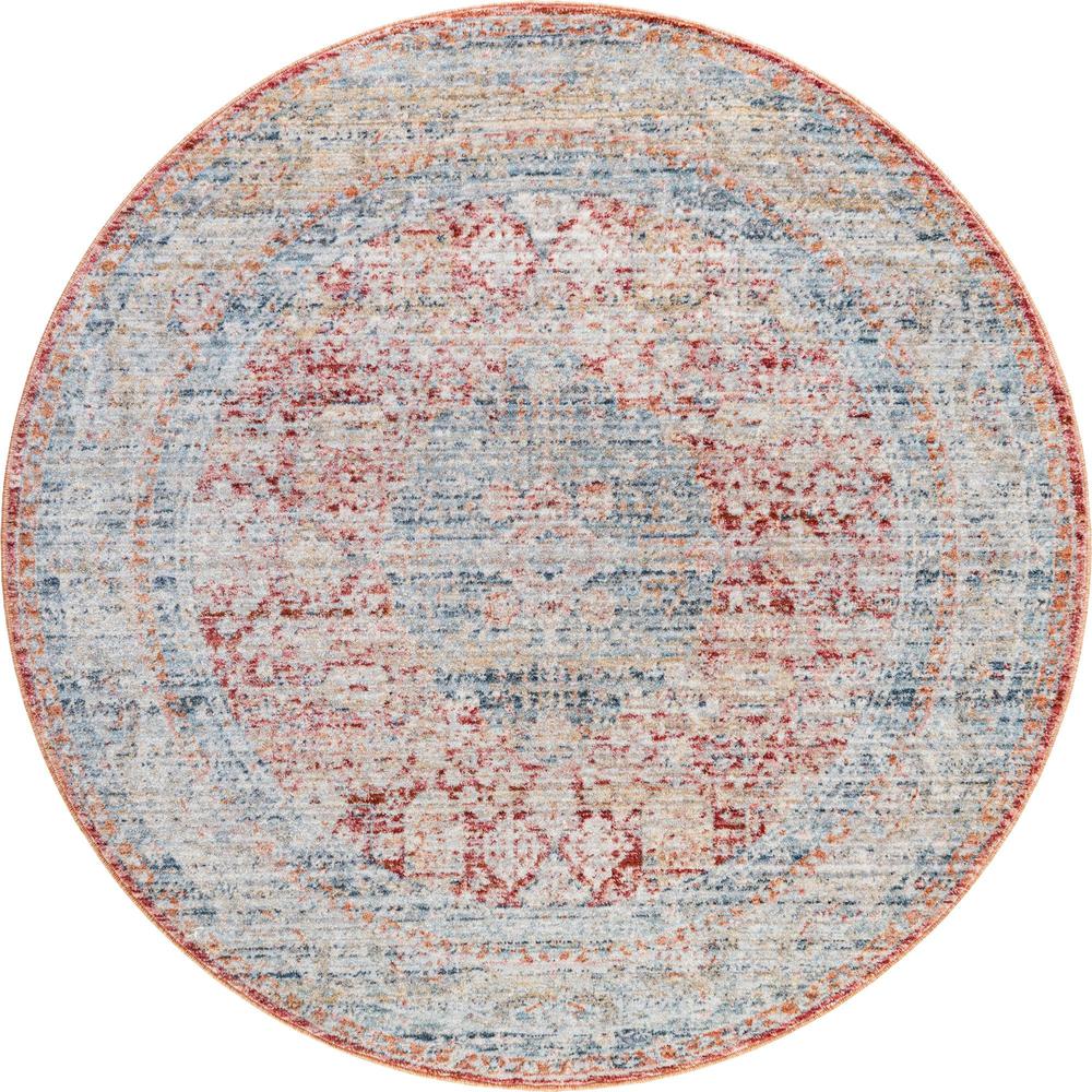 Unique Loom 4 Ft Round Rug in Red (3147879). Picture 1